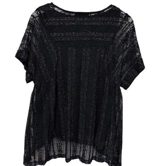 STYLE & CO. Womens Top Medium Petite Mesh Overlay with Tank Black Silver Stretch - Picture 6 of 9